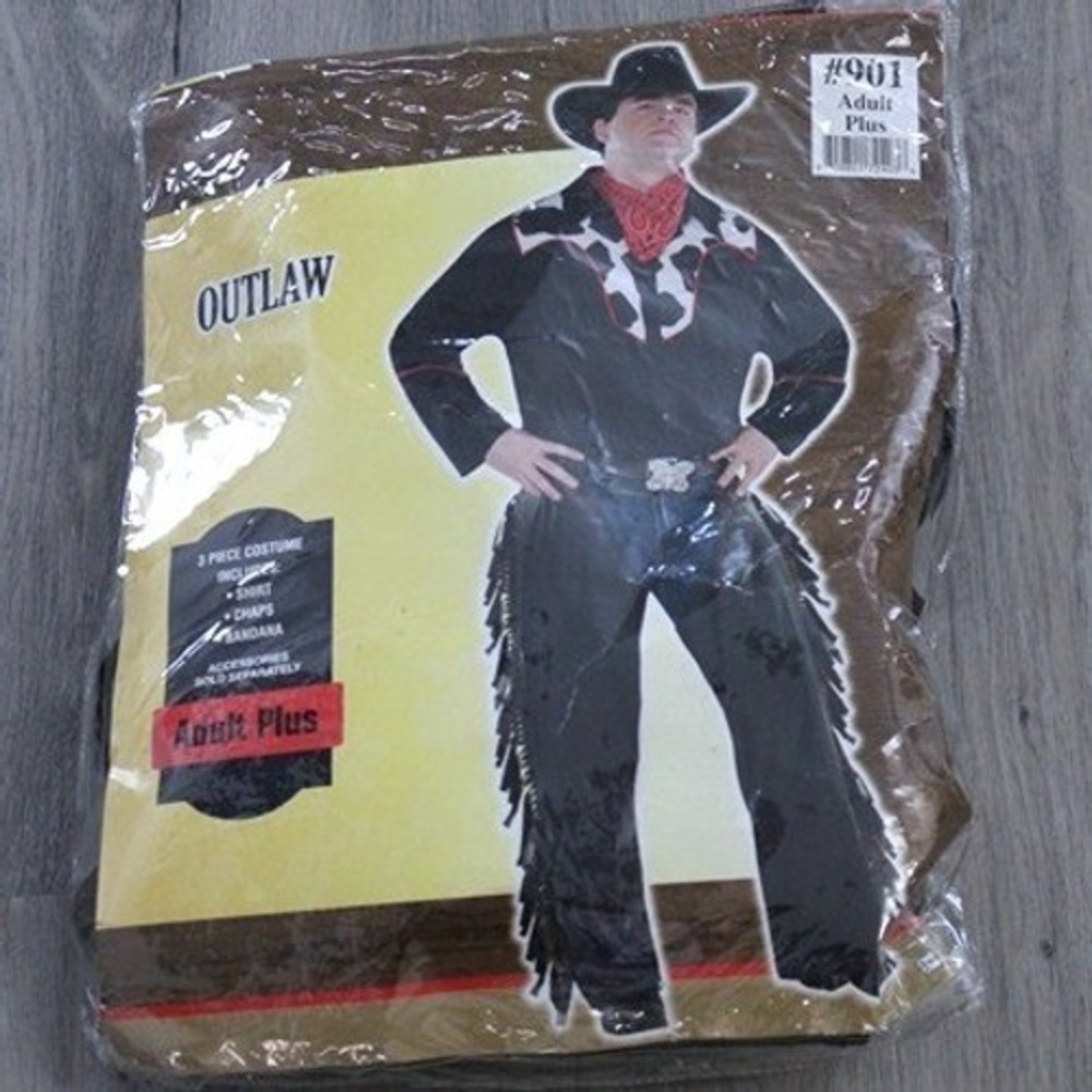 Dress Up America Outlaw Cowboy Costume Adult Plus 3pc Shirt Chaps Bandana #901